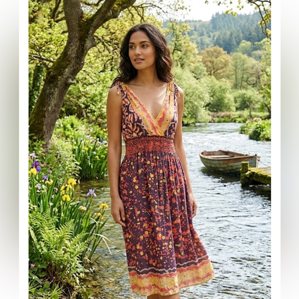 Anthropologie Charlotte v neck silk cotton Dress
